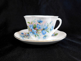 Crown Staffordshire Fluted Blue Floral Teacup and Saucer # 23210 - £19.42 GBP