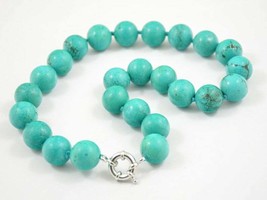 100% Natural Turquoise Beads Knotted Choker 8 MM Round 16&quot; bead 1 strand - £75.60 GBP