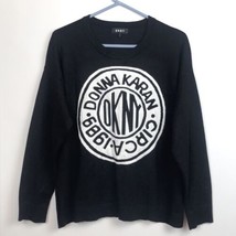 DONNA KARAN DKNY CIRCA Black &amp; White BIG Round LOGO Sweater Women&#39;s LARGE - £31.64 GBP