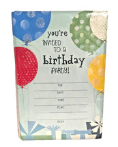 Hallmark 10 Birthday Party Invitations Blue Sparkle Balloons 10 Yellow E... - $12.97
