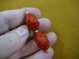 (J-22) RED TURNED CINNABAR Pendant necklace carved wood lacquer bead jewelry - £8.30 GBP