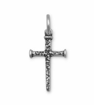 925 Sterling Silver Small Oxidized Cross of Nails Pendant Boys Mens Neck Jewelry - £48.37 GBP