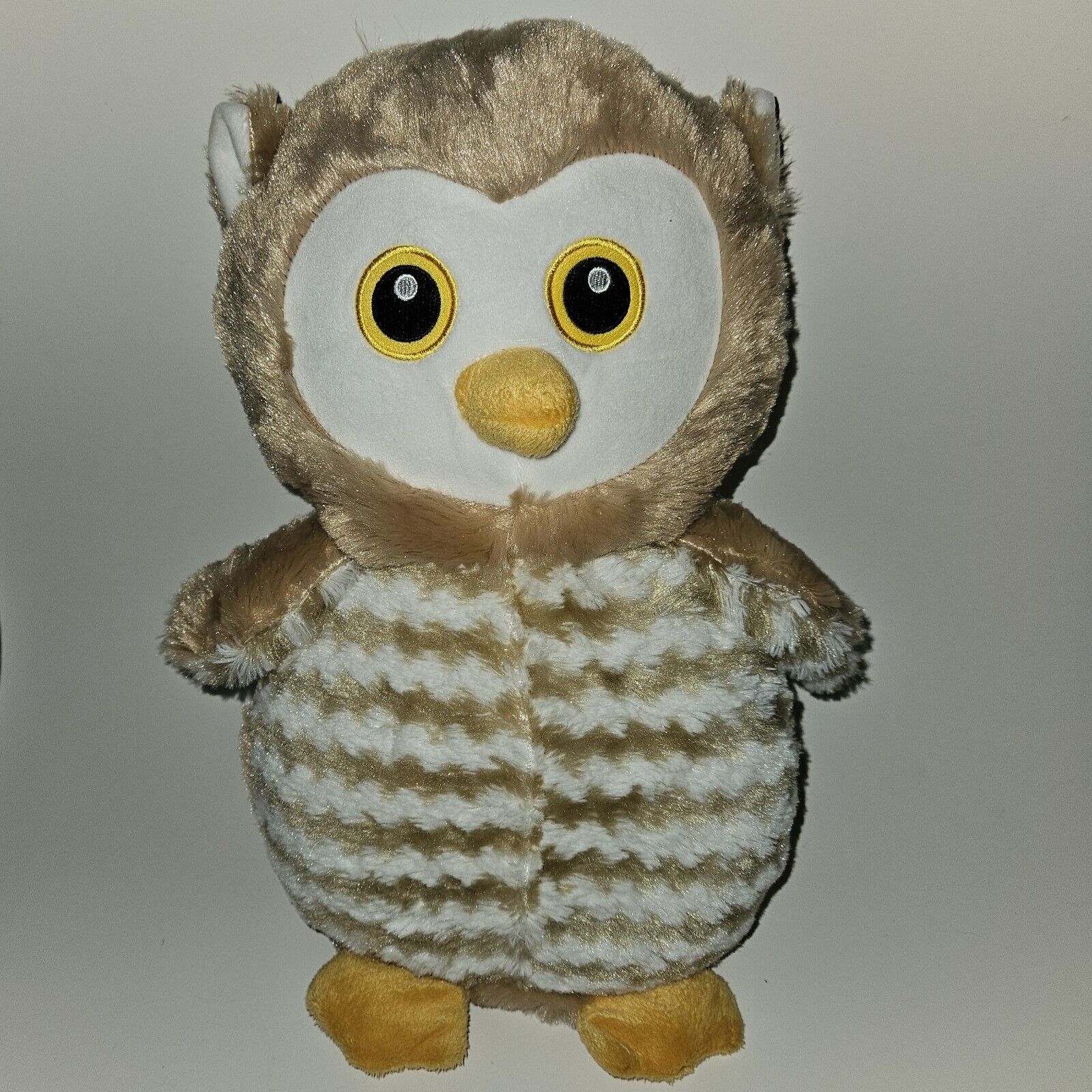 Avon Annie the Owl Plush Tan White Chevron 13" Stuffed Animal Toy Sewn Eyes - $19.75