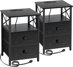Amhancible Night Stand Set 2, Small Bedside Table With Fabric Drawers He... - £112.03 GBP
