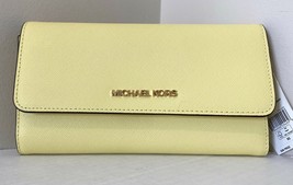 New Michael Kors Jet Set Travel Large Trifold Wallet Leather Buttercup - £59.29 GBP