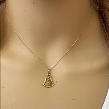 14k Solid Real Yellow Gold Mini Small Bell Pendant Necklace - £87.03 GBP+