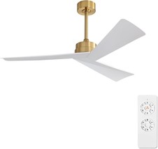 WINGBO 52&quot; DC Ceiling Fan without Lights, Brass and White Ceiling Fan - £127.82 GBP