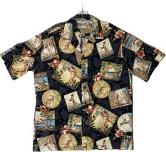 Hilo Hattie Hawaiian Original Tiki Shirt Men&#39;s L Pin Up Girls Hibiscus O... - $23.52