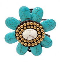Pretty Blue/White Turquoise Oval Flower Brass Cuff - £8.44 GBP