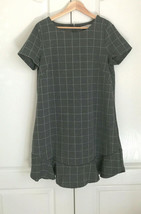 Ann Taylor LOFT Knit Gray Pink Plaid Short Sleeve Knit Ruffle  Flounce Dress 12 - £31.64 GBP