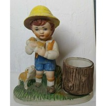 Verona Vergasi Boy Yellow Hat Holding Puppies Porcelain Votive Holder Fi... - $9.48 CAD