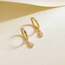 14ct Solid Gold Maria Teardrop Huggie Hoops Earrings - zirconia diamond, 14K, - £150.45 GBP
