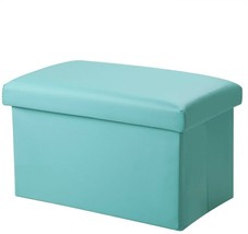 Folding Storage Ottoman Bench Foot Rest Seat Leather Chest Footstool Blu... - £30.58 GBP