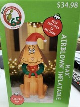 NEW Dr Seuss Max the Dog w/ Christmas Wreath Inflatable 4.5&#39; T 65th Anni Lighted - £28.47 GBP