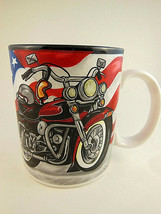 American Flag &amp; Motorcycle coffee tea Mug Cup Flowers Inc made in Korea - $186.58 MXN