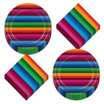 Fiesta Party Serape Pattern Striped Paper Dessert Plates and Beverage Napkins (S - £12.21 GBP