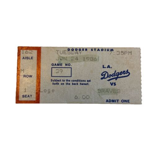 LA Dodgers vs Atlanta Braves Ticket 6/24 1986 MLB Hershiser CG Win Stubb... - £7.53 GBP
