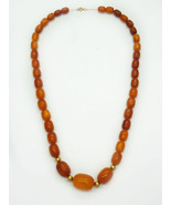 Estate Natural Beaded Amber Necklace 14k Gold Chain 19.5&quot; - £254.23 GBP