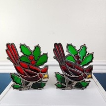 Country Store Set of Two Red Cardinal Holly Stained Glass Votive Candleholders - £36.40 GBP