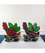 Country Store Set of Two Red Cardinal Holly Stained Glass Votive Candleh... - £35.98 GBP