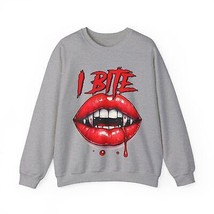 vampire fangs I bite halloween Unisex Heavy Blend Crewneck Sweatshirt me... - £22.75 GBP+