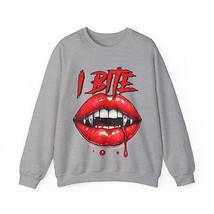 vampire fangs I bite halloween Unisex Heavy Blend Crewneck Sweatshirt me... - £22.02 GBP+