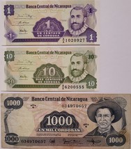 Three Banknotes from Banco Central De Nicaragua - $3.95