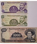 Three Banknotes from Banco Central De Nicaragua - €3,39 EUR Three Banknotes from Banco Central De Nicaragua - €3,39 EUR