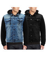 Men&#39;s Two Tone Stretch Denim Raglan Lined Trucker Jacket with Removable ... - $48.14