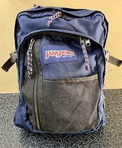 JanSport USA Multi Pocket Backpack Book Bag Day Pack Blue Canvas Vintage - £35.61 GBP