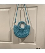 Most Wanted USA Straw Top Handle Crossbody Bag Blue Woven Removable Stra... - $18.50