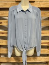 Calvin Klein Light Blue Button Down Sheer Sleeve Tie Up Blouse Woman's L KG - $9.89