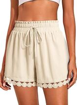 Womens Shorts Summer Casual Loose Elastic Waist Drawstring Lace Boho Beach - $25.18