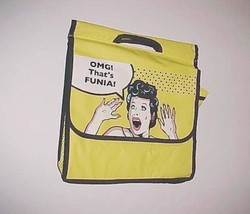 OMG! That&#39;s FUNIA! Yellow Black Messenger Bi-Fold Bag 12&quot; x 14&quot; Polyuret... - $28.24