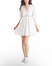 Black Tape Womens White Pullover Button Front 3/4 Sleeve Short A-Line Dress( M) - £27.55 GBP
