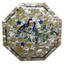 18&quot; Marble Coffee Table Top Pietra Dura Abalone Inlaid Peacocks Handmade Decor - £429.19 GBP