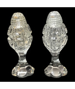 Cut Crystal Pedestal Salt Pepper Shakers W/Glass Tops  Tall Vintage - $23.09 CAD