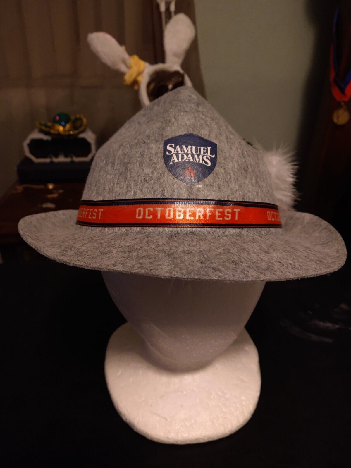 Samuel Adams Octoberfest Mens One Sz Hat Gray Feathered Party Fedora Hat... - $13.86