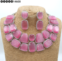 Bollywood Style Indian Silver Plated Choker Necklace CZ Pink Jewelry Set - £186.10 GBP