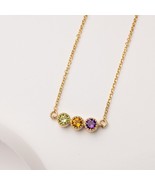 Triple Birthstone-14k Gold Necklace-Family Birthstones-Personalized Gift - $477.70 CAD