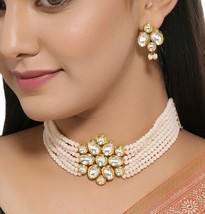 Bollywood Gold Plated Jewelry Indian Kundan Choker Bridal Necklace Earrings Set - £37.52 GBP
