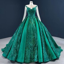 Green Long Sleeve Quinceanera Dresses Satin Sequin Plus Size Masquerade Sweet 15 - £381.66 GBP