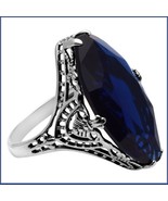 Antique Sterling Silver Prong Set Stunning Sapphire Blue Oval Cut Gemsto... - £78.53 GBP