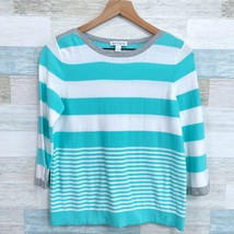 Belford Pima Cotton Stripe Knit Top Blue White 3/4 Sleeve Casual Womens Small - £27.68 GBP
