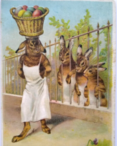 Easter Postcard Dressed Bunny Rabbit  Egg Basket On Head Humanized Fantasy BW - £18.35 GBP