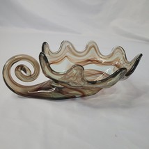 Vintage Mid-Century Sooner Art Glass Smokey Brown Coil Cornucopia Scallo... - $14.84