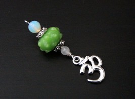 Snow quartz and opalite Green Om, Key or Hamsa / Hand of Fatima Blessingway bead - $16.00