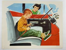 VTG 1965 Print Teaching Picture Mid Century DCC Pub Mother Son Seatbelt Car - £20.90 GBP