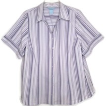 Liz &amp; Me Womens Blouse Size 18W Button Front Short Sleeve Purple Stripe V-Neck - £10.20 GBP
