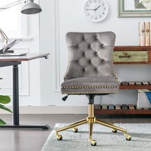 Gray Velvet Tufted Office Chair - Adjustable Swivel Desk Chair - $138.99